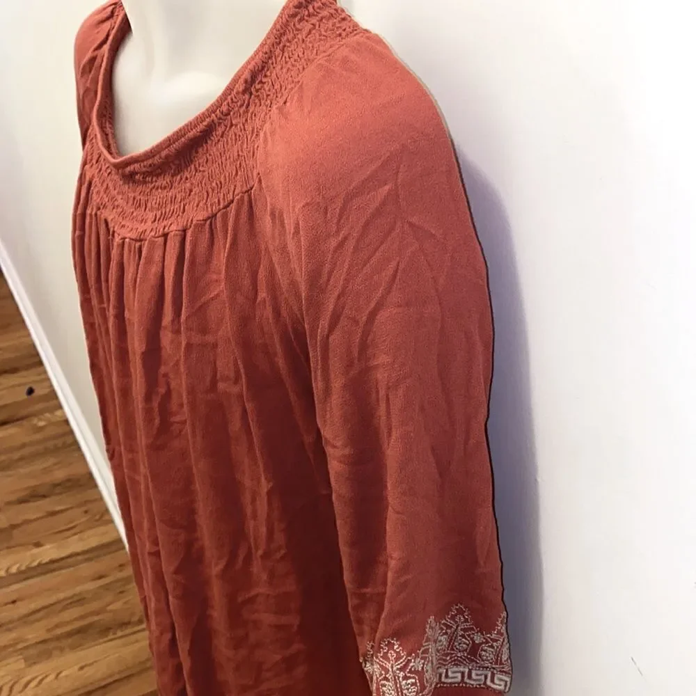 Tantrums Burnt Orange Embroidered Tunic Boho Hippie Shirt Top size XL